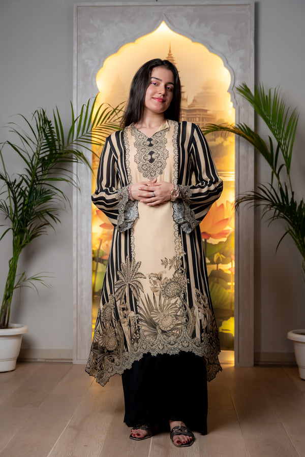 BEAUTIFUL CREAM AND BLACK KURTA SET