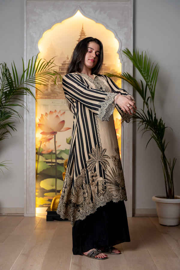BEAUTIFUL CREAM AND BLACK KURTA SET