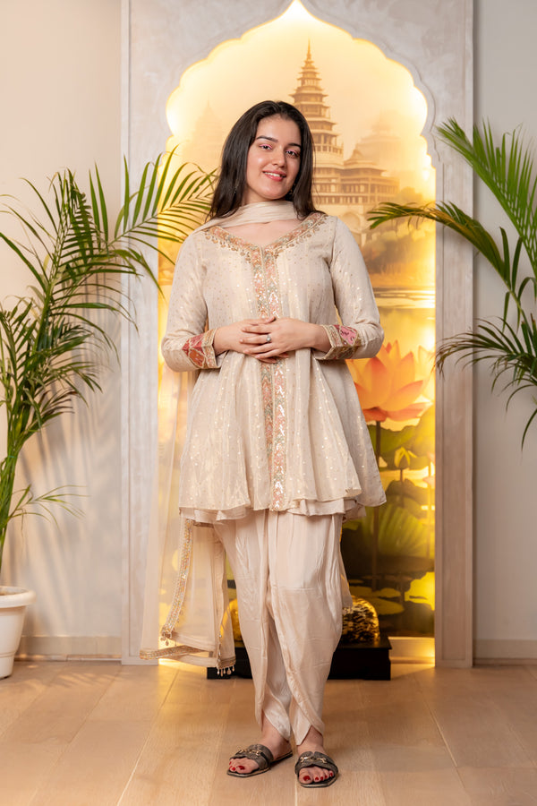 BEAUTIFUL SEQUENCE EMBROIDERY DHOTI KURTI SET