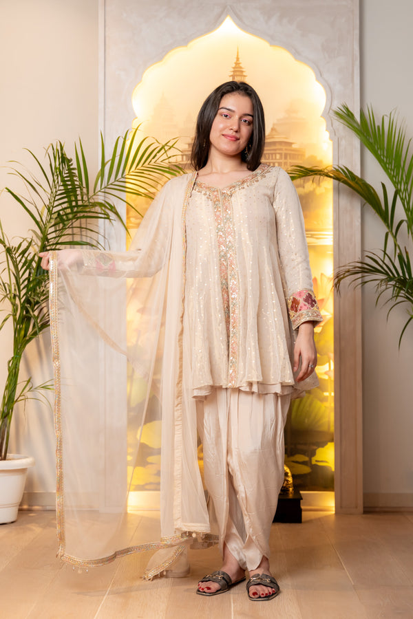 BEAUTIFUL SEQUENCE EMBROIDERY DHOTI KURTI SET