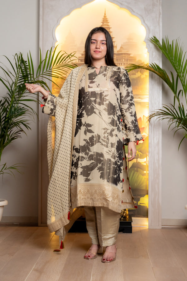IVORY BLACK TISSUE BANARASI SUIT SET