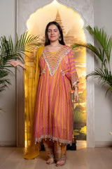 PINK&YELLOW HAND EMBROIDERY DRESS