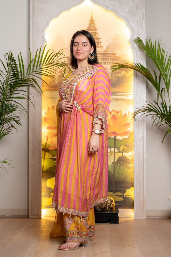 PINK&YELLOW HAND EMBROIDERY DRESS