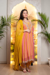 PINK&YELLOW HAND EMBROIDERY DRESS