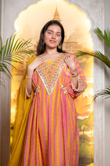 PINK&YELLOW HAND EMBROIDERY DRESS