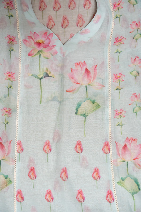 MULMUL CHANDERI LOTUS PRINTED UNSTICH SUIT