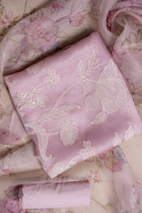 APPLIQUE ORGANZA THREAD WORK UNSTICH SUIT