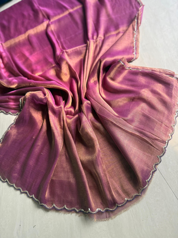 Plain Embroidary Pure Tissue Saree