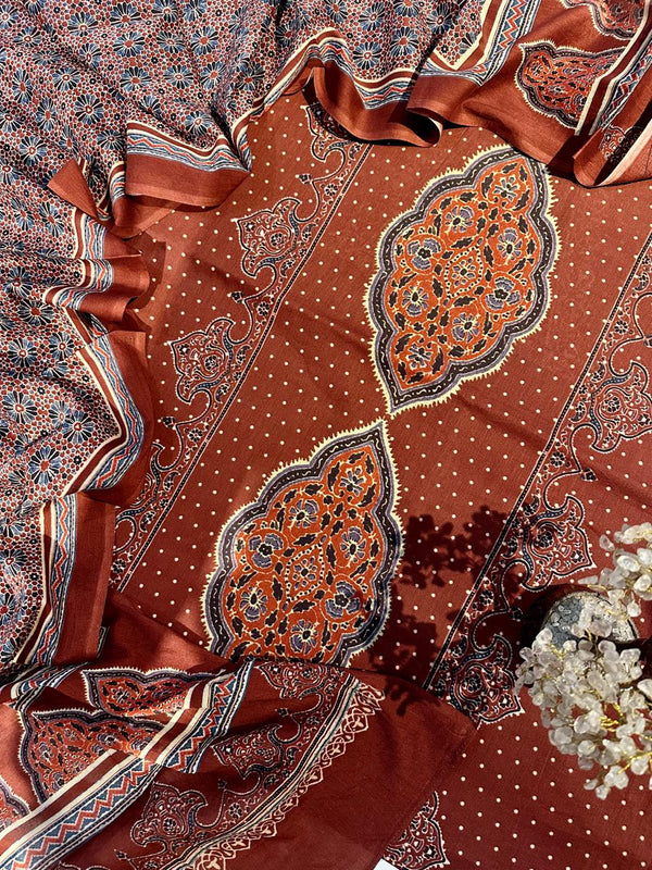 Ajrakh Cotton Maroon suit