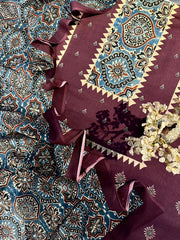 Ajrakh mulmul cotton kurta set