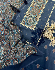 Ajrakh mulmul cotton suit set