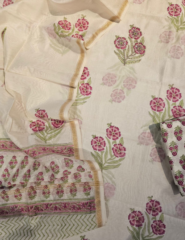 Chanderi Hand Block Hand Work Suit Set