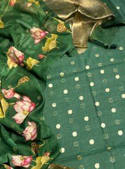 Pure Banarasi Mulmul Chanderi Suit Set With Floral Dupatta