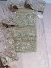 Mulmul Chanderi Zari Embroidery Neck Suit Set