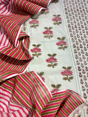 Mulmul Chanderi Hand Block Suit Set