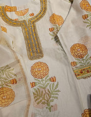 Chanderi Hand Block Border Work Suit Set