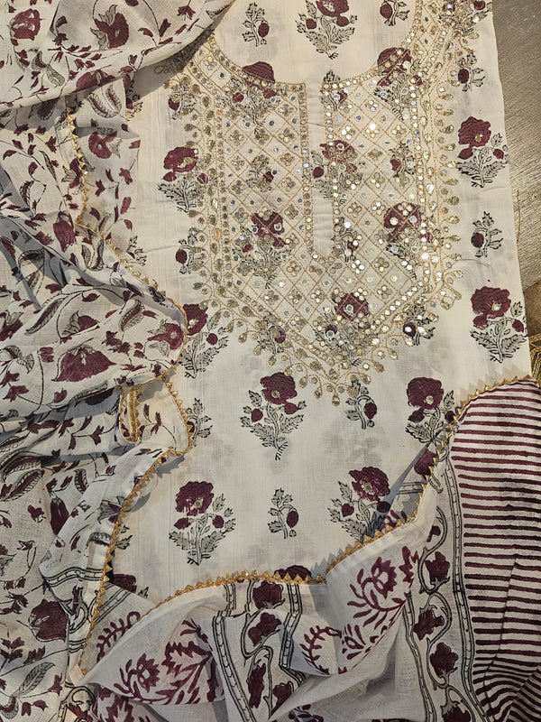 Block Print Embroidery Cotton Suit Set