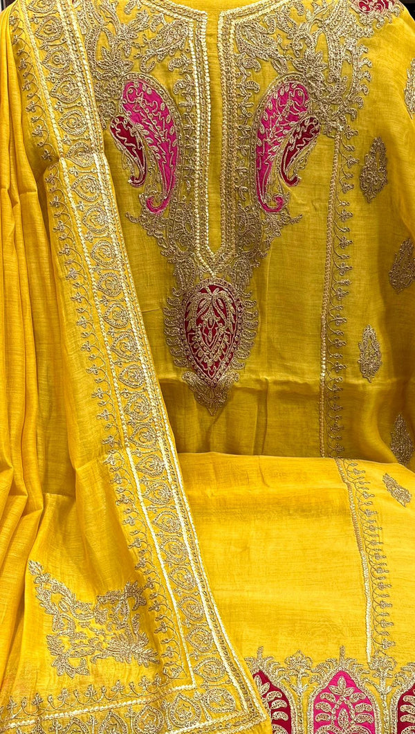 CHANDERI MULMUL ZARI EMBROIDERY SUIT