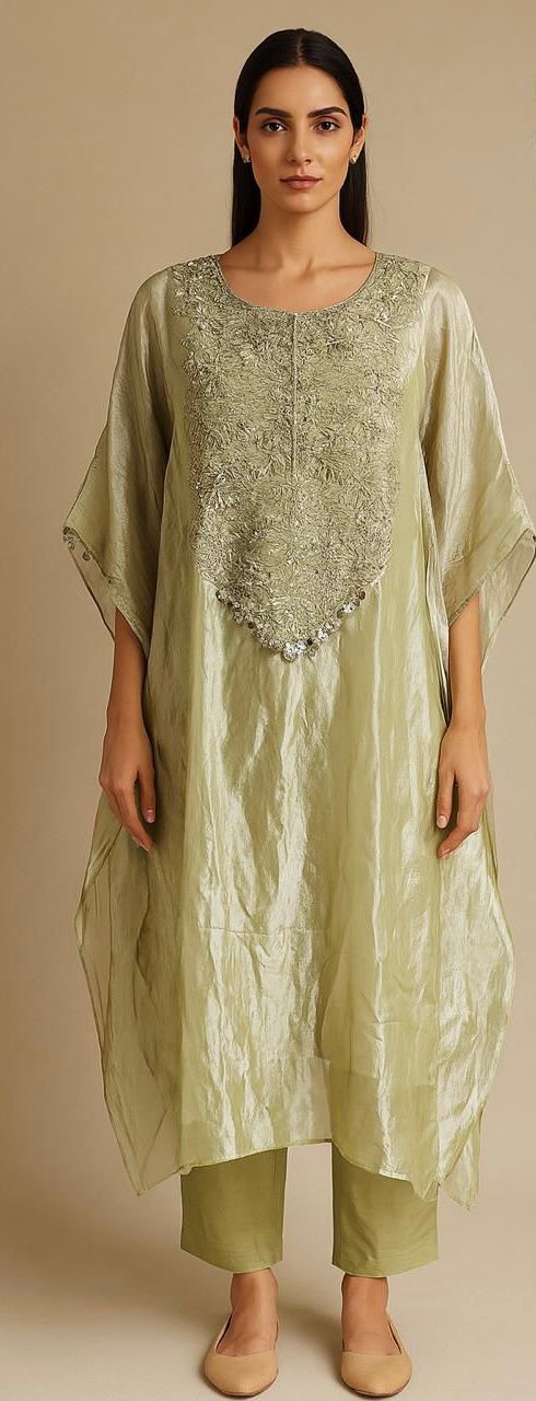 HAND EMBROIDERY TISSUE KAFTAN CORD-SET