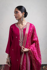 ZARI EMBROIDERY SUIT SET WITH LEHARIYA DUPATTA