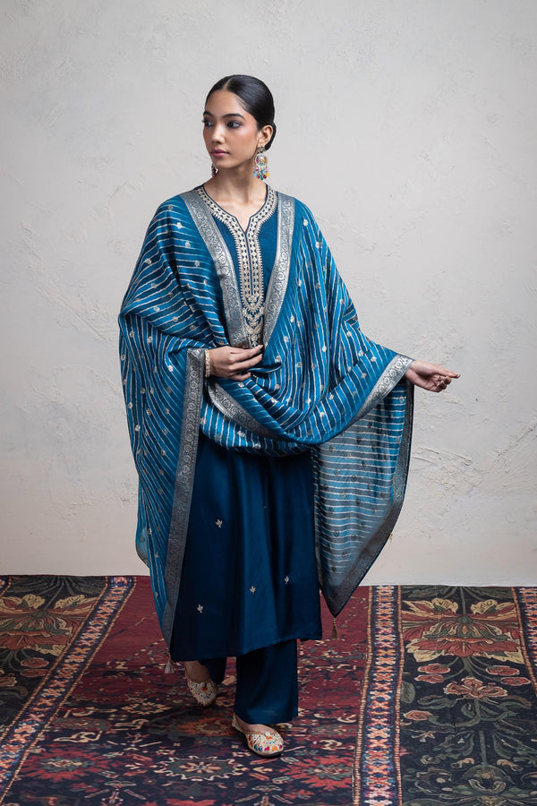 ZARI EMBROIDERY SUIT SET WITH LEHARIYA DUPATTA