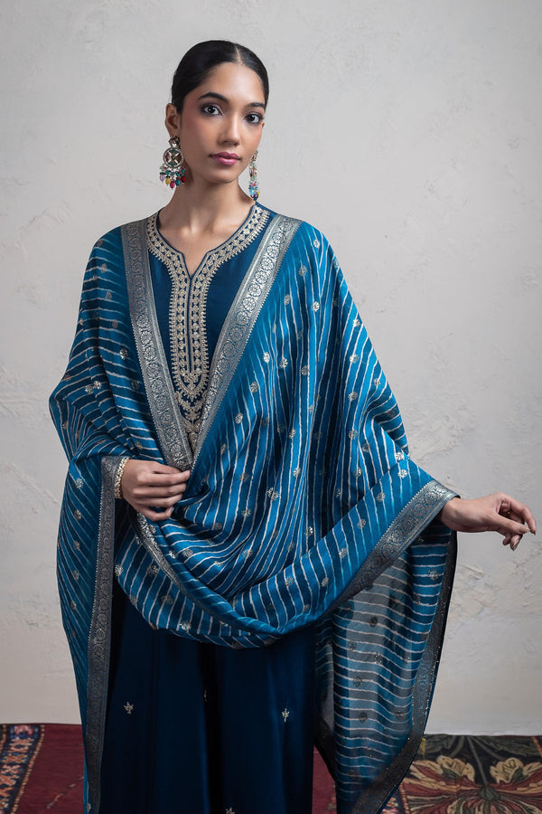 ZARI EMBROIDERY SUIT SET WITH LEHARIYA DUPATTA