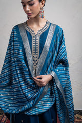 ZARI EMBROIDERY SUIT SET WITH LEHARIYA DUPATTA