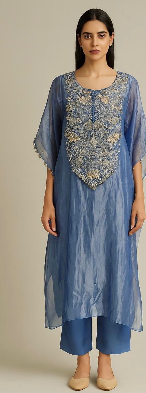 HAND EMBROIDERY TISSUE KAFTAN CORD-SET