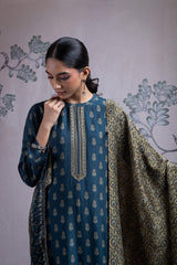 SILK PRINTED BLUE SUIT SET