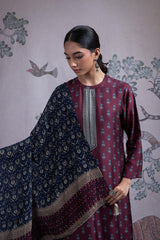 SILK PRINTED EMBROIDERY MAROON SUIT