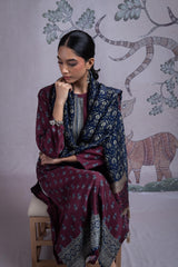SILK PRINTED EMBROIDERY MAROON SUIT