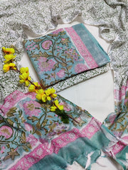 Linen Cotton with Bagru Hand Print Kurta Set