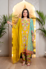 MULTICOLORED FLORAL HAND EMBROIDERY KURTI SET