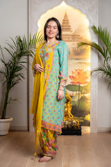 MULTICOLORED FLORAL HAND EMBROIDERY KURTI SET