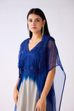 Blue Embroidered Cape Dress