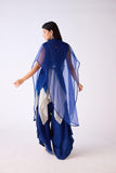 Blue Embroidered Cape Dress