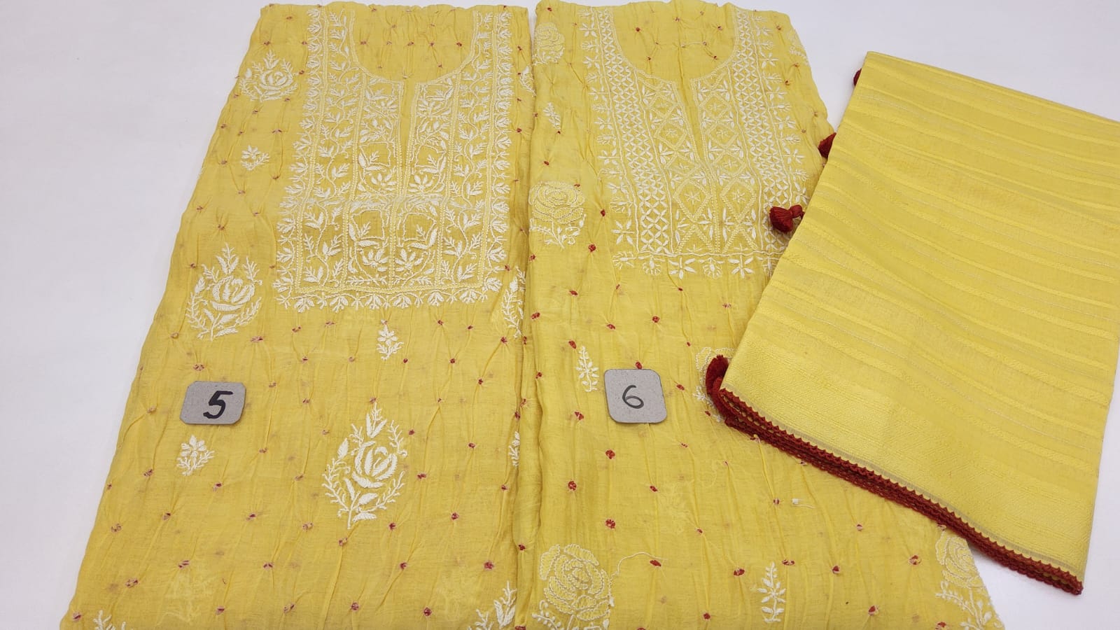 MulMul Bandhani Print with Luckhnowi work Kurta Set