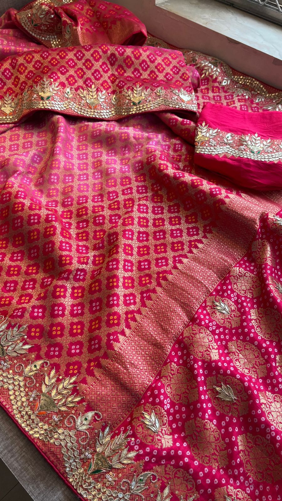 Khaddi Georgette Bandhani Gota Gharchola Saree