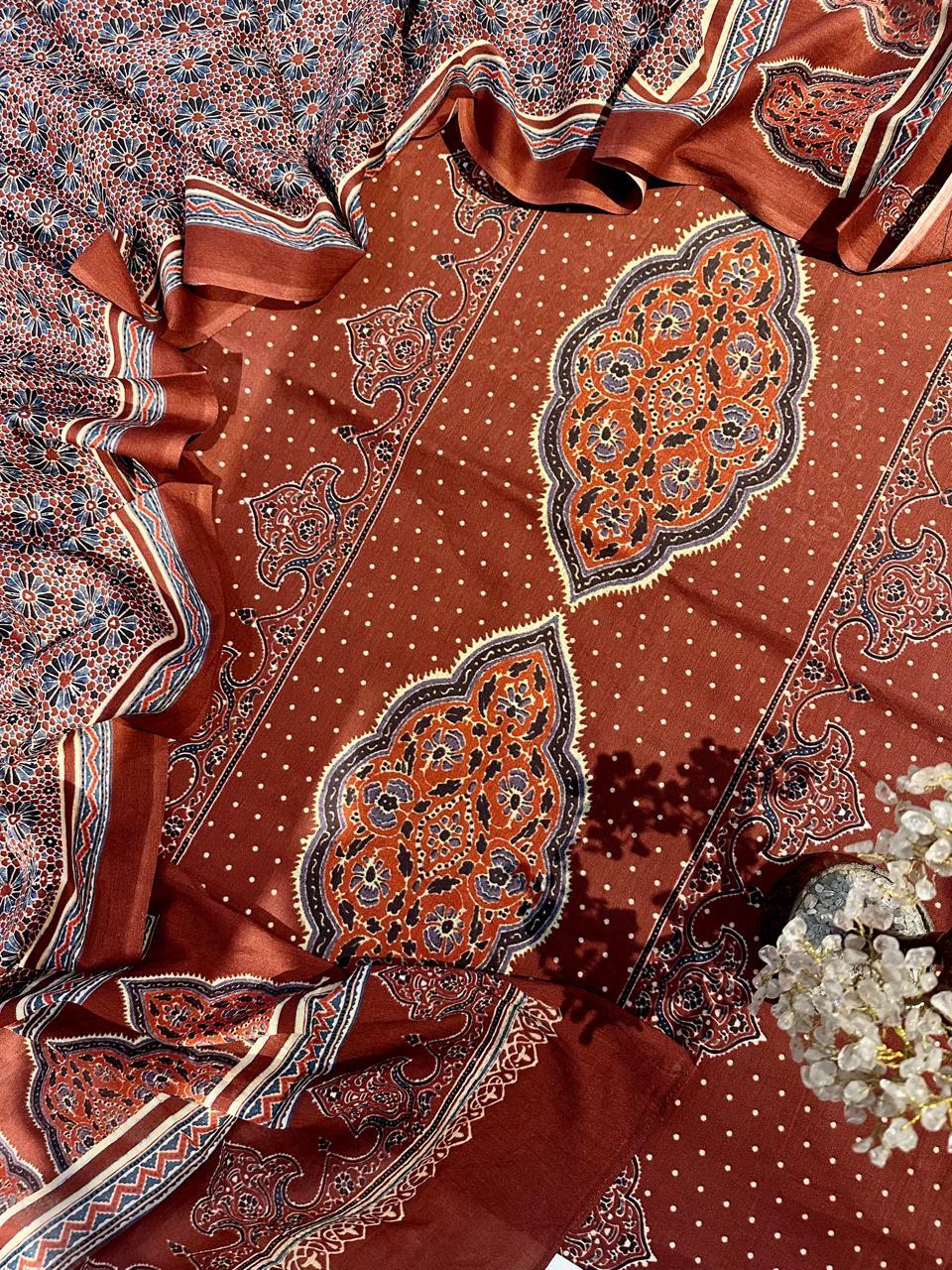 Ajrakh Cotton Maroon suit