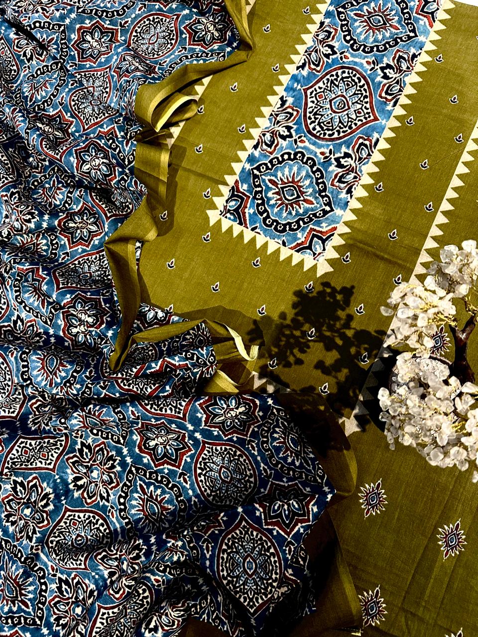 Ajrakh mulmul cotton suit set