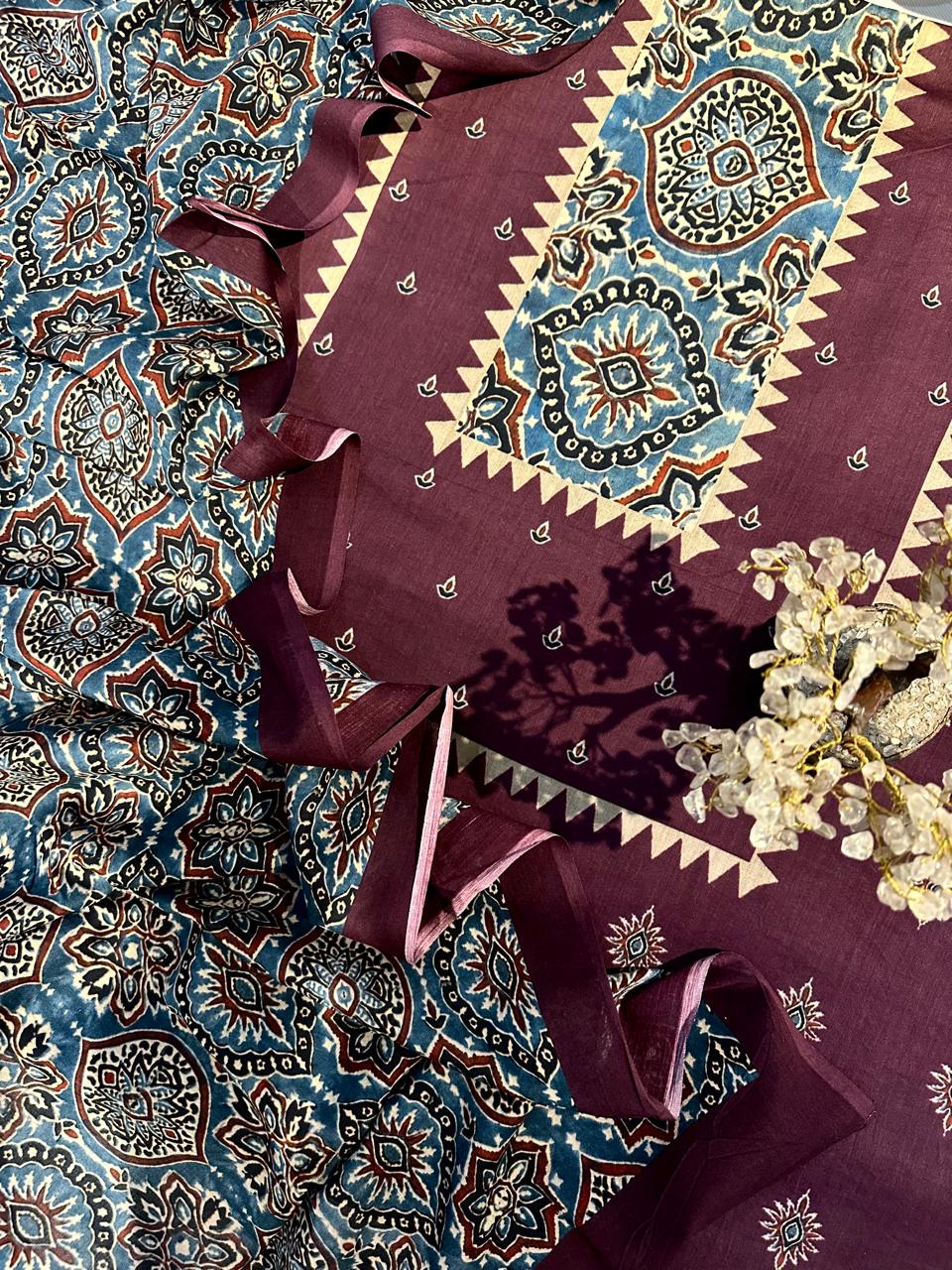 Ajrakh mulmul cotton kurta set