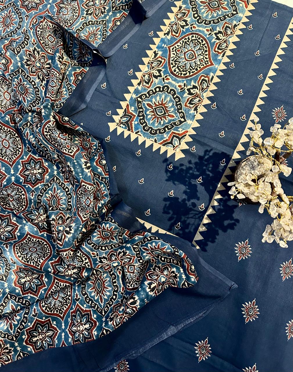 Ajrakh mulmul cotton suit set