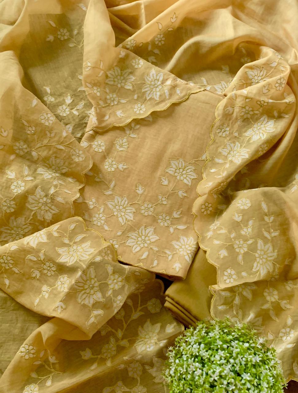 Mulmul Chanderi Applique Suit Set