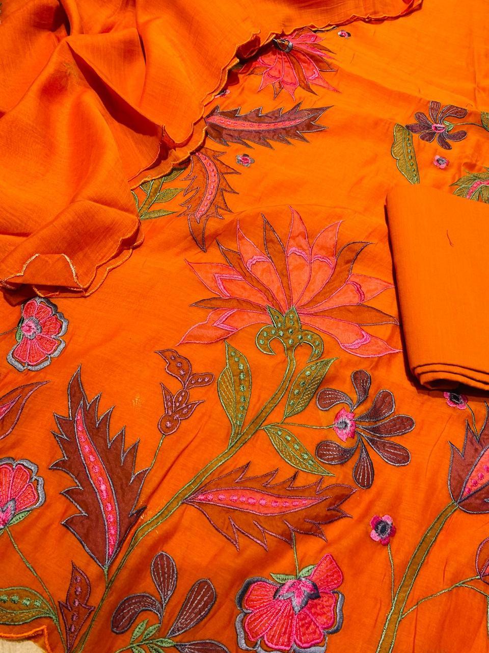 Mulmul Chanderi Applique Suit Set