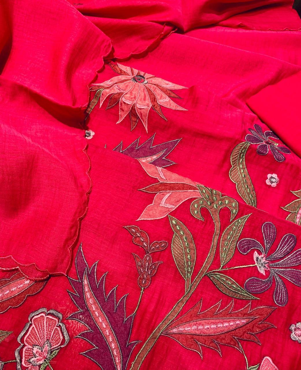 Mulmul Chanderi Applique Suit Set