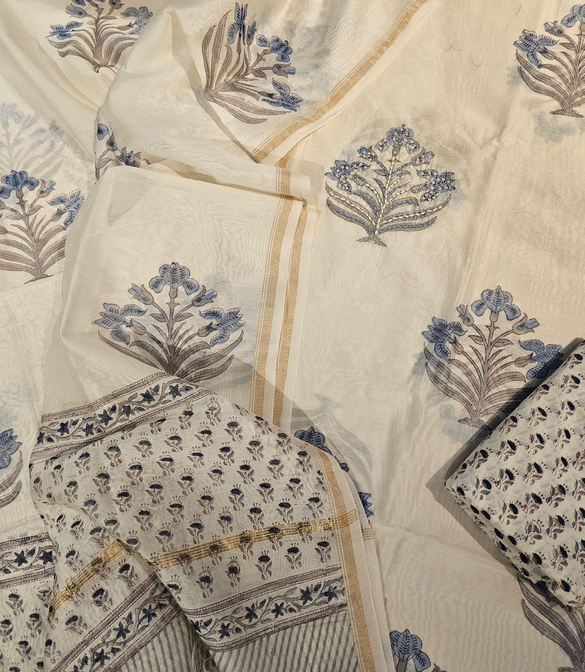Chanderi Hand Block Hand Work Suit Set