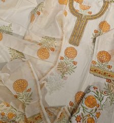 Chanderi Hand Block Border Work Suit Set
