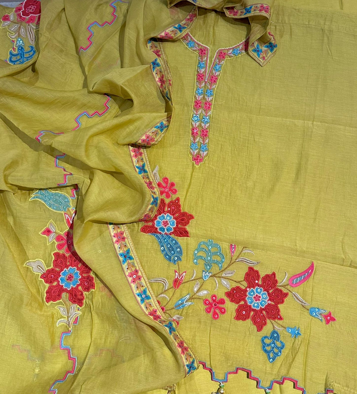 Mulmul Chanderi Cutwork Embroidery Suit Set