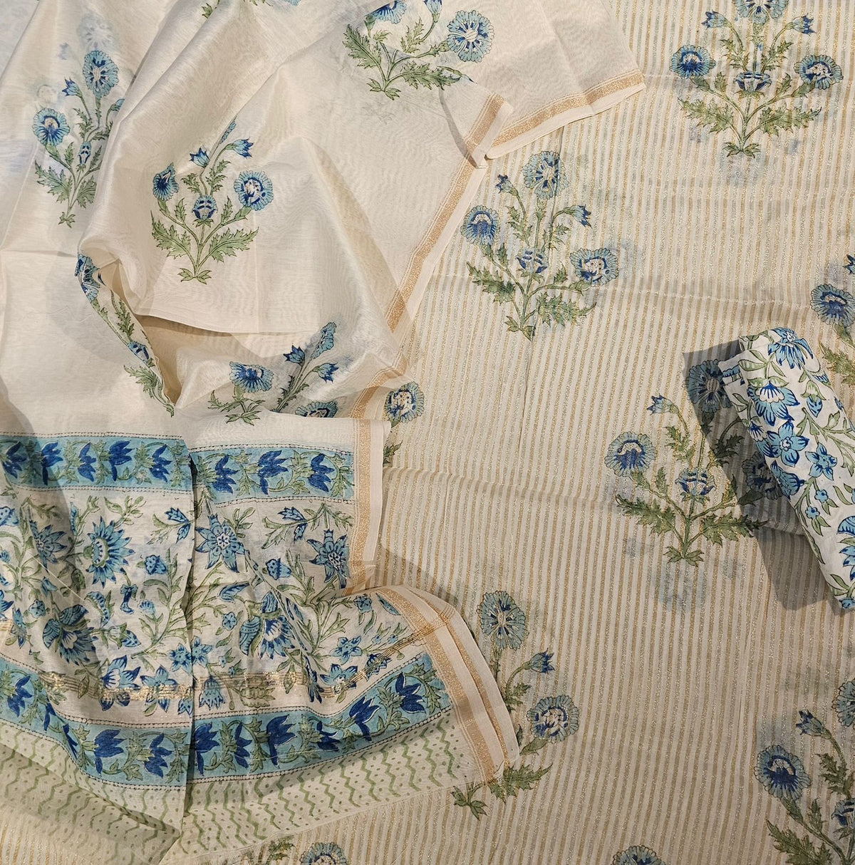 Mulmul Chanderi Stripe Hand Block Suit Set