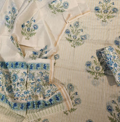 Mulmul Chanderi Stripe Hand Block Suit Set